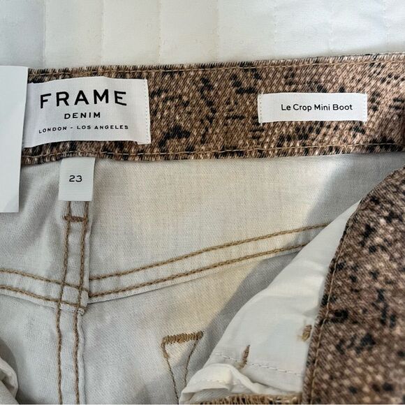 Frame Le Crop Mini Boot High Rise Snake Print Jeans in Vanilla Multi Size 23 NWT - Picture 6 of 12